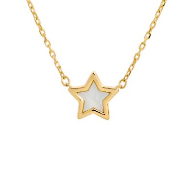 New 9ct Yellow Gold Mother Of Pearl Star 17" Chain Link Necklace