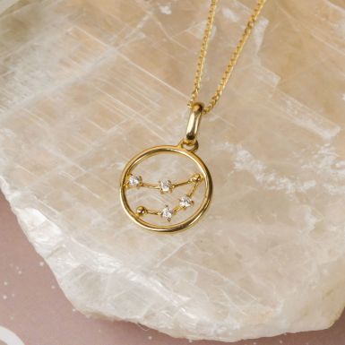 9ct Gold Capricorn Constellation Cubic Zirconia Pendant & Chain