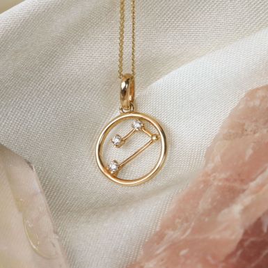 9ct Gold Aries Constellation Cubic Zirconia Pendant & Chain