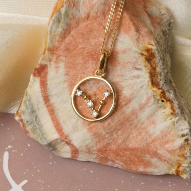 9ct Gold Pisces Constellation Cubic Zirconia Pendant & Chain
