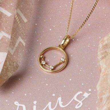 9ct Gold Aquarius Constellation Cubic Zirconia Pendant & Chain