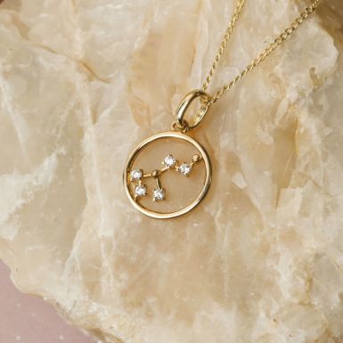 9ct Gold Leo Constellation Cubic Zirconia Pendant & Chain