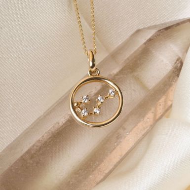 9ct Gold Cancer Constellation Cubic Zirconia Pendant & Chain