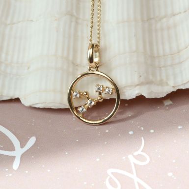 9ct Gold Virgo Constellation Cubic Zirconia Pendant & Chain