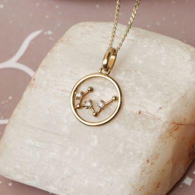 9ct Gold Taurus Constellation Cubic Zirconia Pendant & Chain