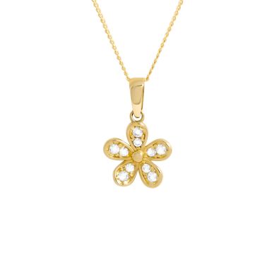 New 9ct Yellow Gold Cubic Zirconia Daisy Pendant & 18" Necklace