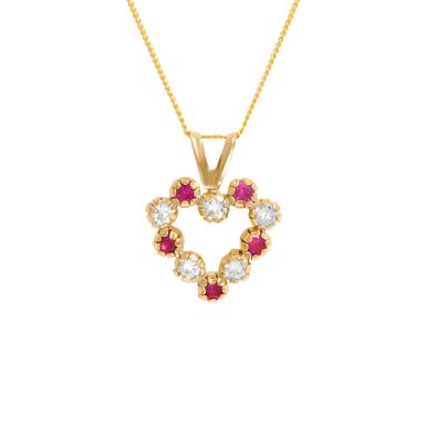 New 9ct Gold Red & White Cubic Zirconia Heart & 18" Necklace