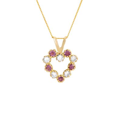 New 9ct Gold Purple & White Cubic Zirconia Heart & 18" Necklace
