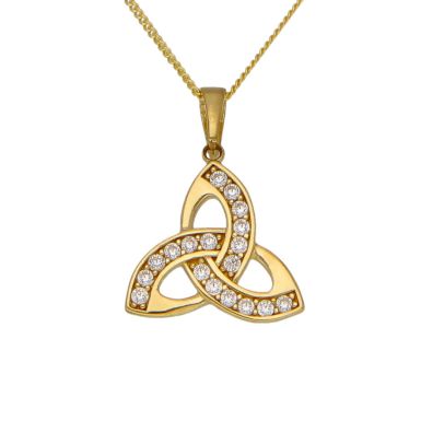 New 9ct Gold Cubic Zirconia Celtic Knot Pendant & 18" Necklace