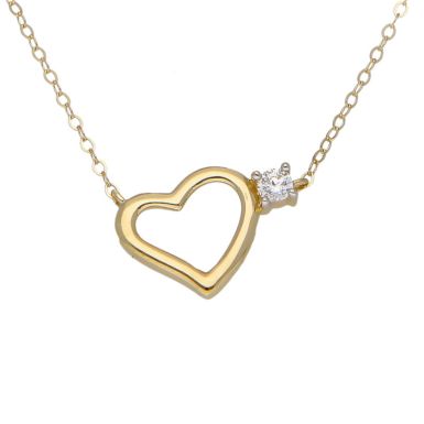 New 9ct Yellow Gold 18" Cubic Zirconia Heart Necklace
