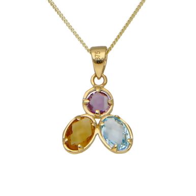 New 9ct Gold Amethyst Citrine & Topaz Trilogy Pendant Necklace