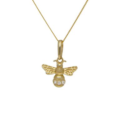 New 9ct Yellow Gold Cubic Zirconia Manchester Bee Necklace