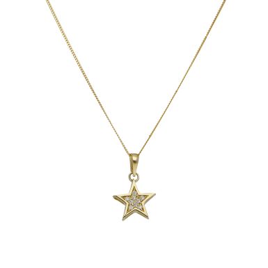 New 9ct Yellow Gold Cubic Zirconia Star Pendant & 18" Necklace