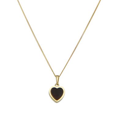 New 9ct Yellow Gold Onyx Heart Pendant & 18" Necklace