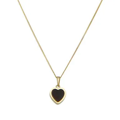 New 9ct Yellow Gold Onyx Heart Pendant & 18" Necklace