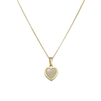 New 9ct Yellow Gold Mother Of Pearl Heart Pendant & 18" Necklace