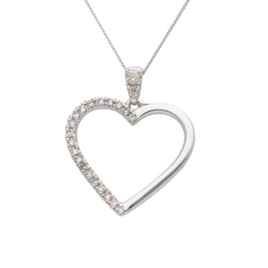 New 9ct White Gold 0.13ct Diamond Heart Pendant Necklace