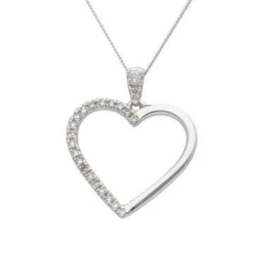 New 9ct White Gold 0.13ct Diamond Heart Pendant Necklace