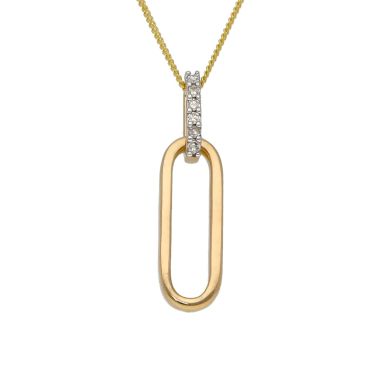 New 9ct Yellow Gold Diamond Paperlink Drop & 18" Necklace