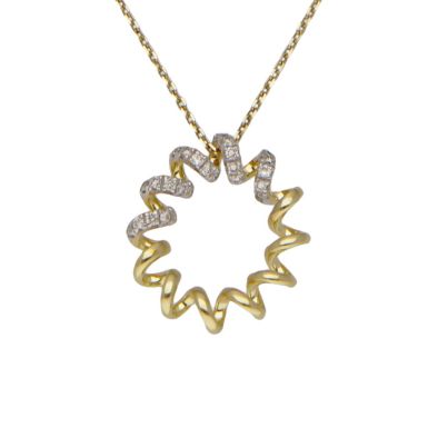 New 9ct Yellow Gold Diamond Set Spiral Circle Pendant Necklace