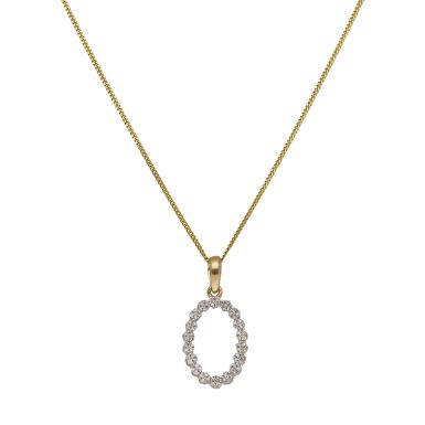 New 9ct Yellow Gold Diamond Oval Pendant & 18" Necklace