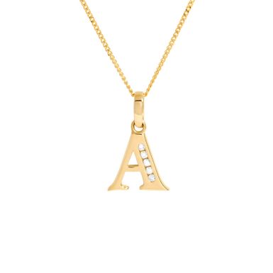 New 9ct Gold Cubic Zirconia Initial A Pendant & 18" Necklace