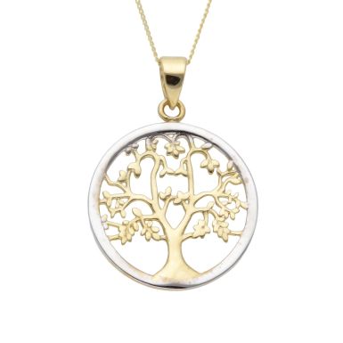 New 9ct 2 Yellow & White Gold Tree Of Life & 18" Chain Necklace