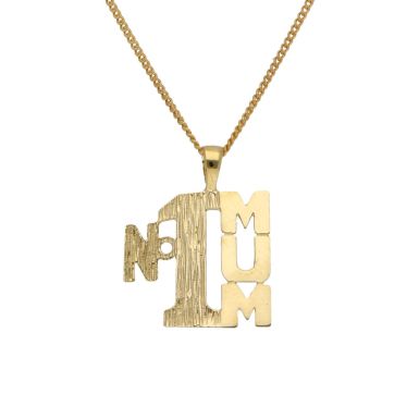 New 9ct Yellow Gold No.1 Mum Pendant & 18" Necklace