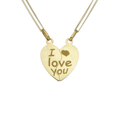 New 9ct Yellow Gold I Love You Together Forever 2 Part Necklace