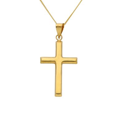 New 9ct Gold Polished Cross Pendant and 18 Inch Chain Necklace
