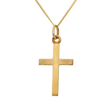 New 9ct Gold Diamond Cut Cross Pendant & Chain Necklace