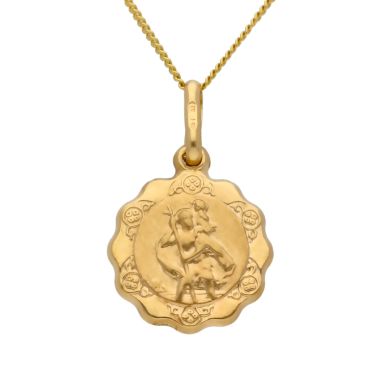 New 9ct Yellow Gold St Christopher Pendant & 18" Chain Necklace