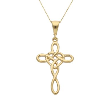 New 9ct Yellow Gold Celtic Style Cross & 18" Chain Necklace