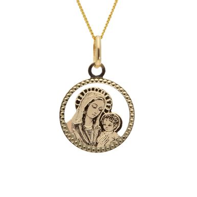 New 9ct Yellow Gold Mary & Child Pendant & 18" Chain Necklace
