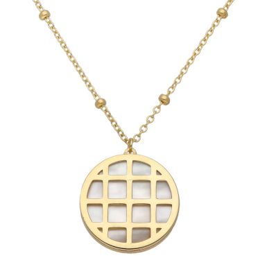 New 9ct Yellow Gold Mother Of Pearl Basket & Bobble Necklace