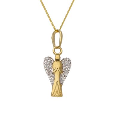 New 9ct Yellow Gold Cubic Zirconia Guardian Angel Necklace