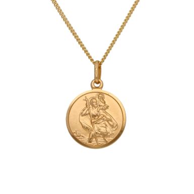 New 9ct Yellow Gold Round St Christopher & 24" Necklace