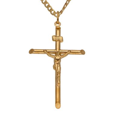 New 9ct Yellow Gold Large Crucifix Pendant & 24" Curb Necklace