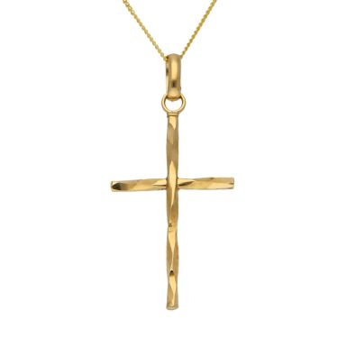 New 9ct Yellow Gold Twisted Cross Pendant & 18" Chain Necklace