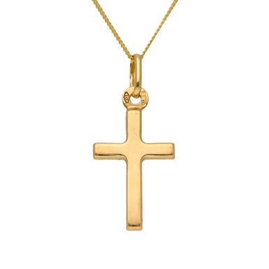 New 9ct Yellow Gold Polished Cross Pendant & 18" Necklace