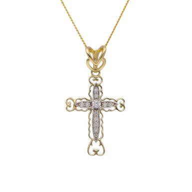 New 9ct Gold Cubic Zirconia Filigree Cross & 18" Necklace