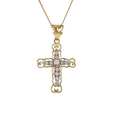 New 9ct Gold Cubic Zirconia Filigree Cross & 18" Necklace