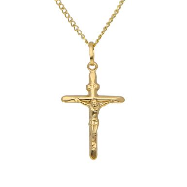 New 9ct Yellow Gold Crucifix Pendant & 18" Curb Necklace