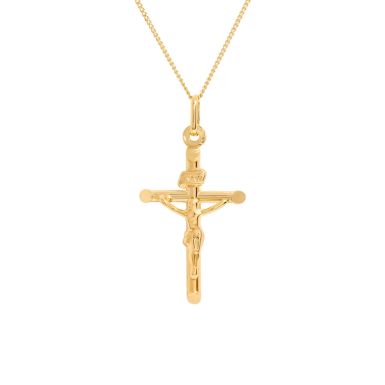 New 9ct Yellow Gold Crucifix Pendant & 18" Necklace