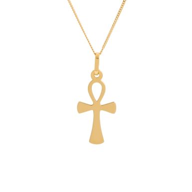 New 9ct Yellow Gold Ankh Cross Pendant & 18" Necklace