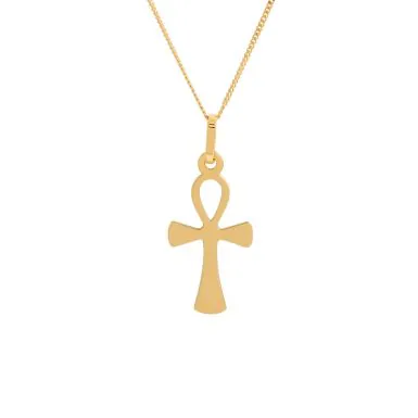 New 9ct Yellow Gold Ankh Cross Pendant & 18" Necklace