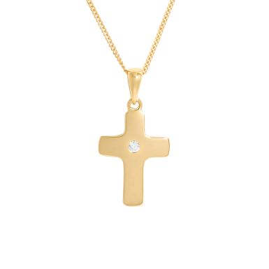 New 9ct Yellow Gold Cubic Zirconia Set Cross & 18" Necklace