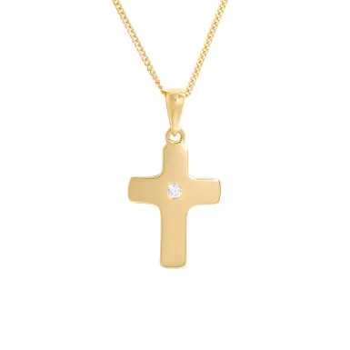 New 9ct Yellow Gold Cubic Zirconia Set Cross & 18" Necklace