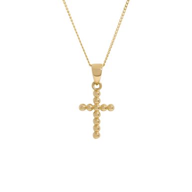 New 9ct Yellow Gold Beaded Cross Pendant & 18" Necklace