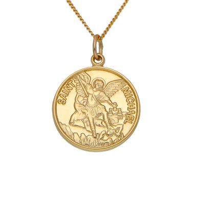 New 9ct Yellow Gold St.Michael Pendant & 20" Chain Necklace